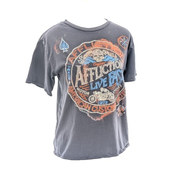 Affliction Live Fast Motorcycle American Black Short Sleeve T-Shirt Size M/L - Picture 1 of 6
